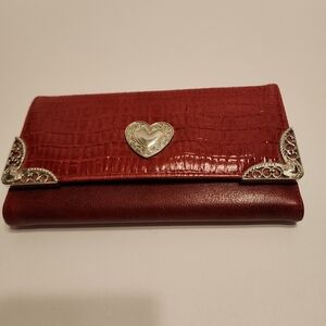 Brighton Lookalike Knockoff Vinyl Trifold Wallet W/ Checkbook Holder Red/silver